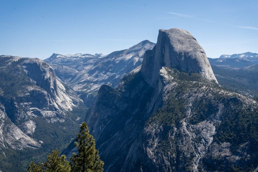 Half Dome and the High Sierra seen from Glacier Point on a clear day